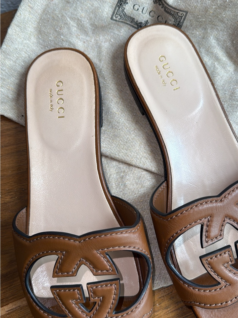 Gucci brown leather GG sandals size 37 NICE and authenticated color Cuir - Picture 8 of 16